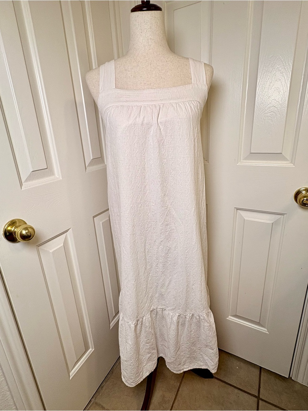 Carve Designs Rayne White Organic Cotton Midi Tie Back Dress Flowy Coastal XS